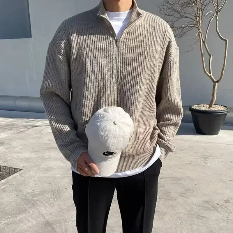 Pull col zippé homme gris