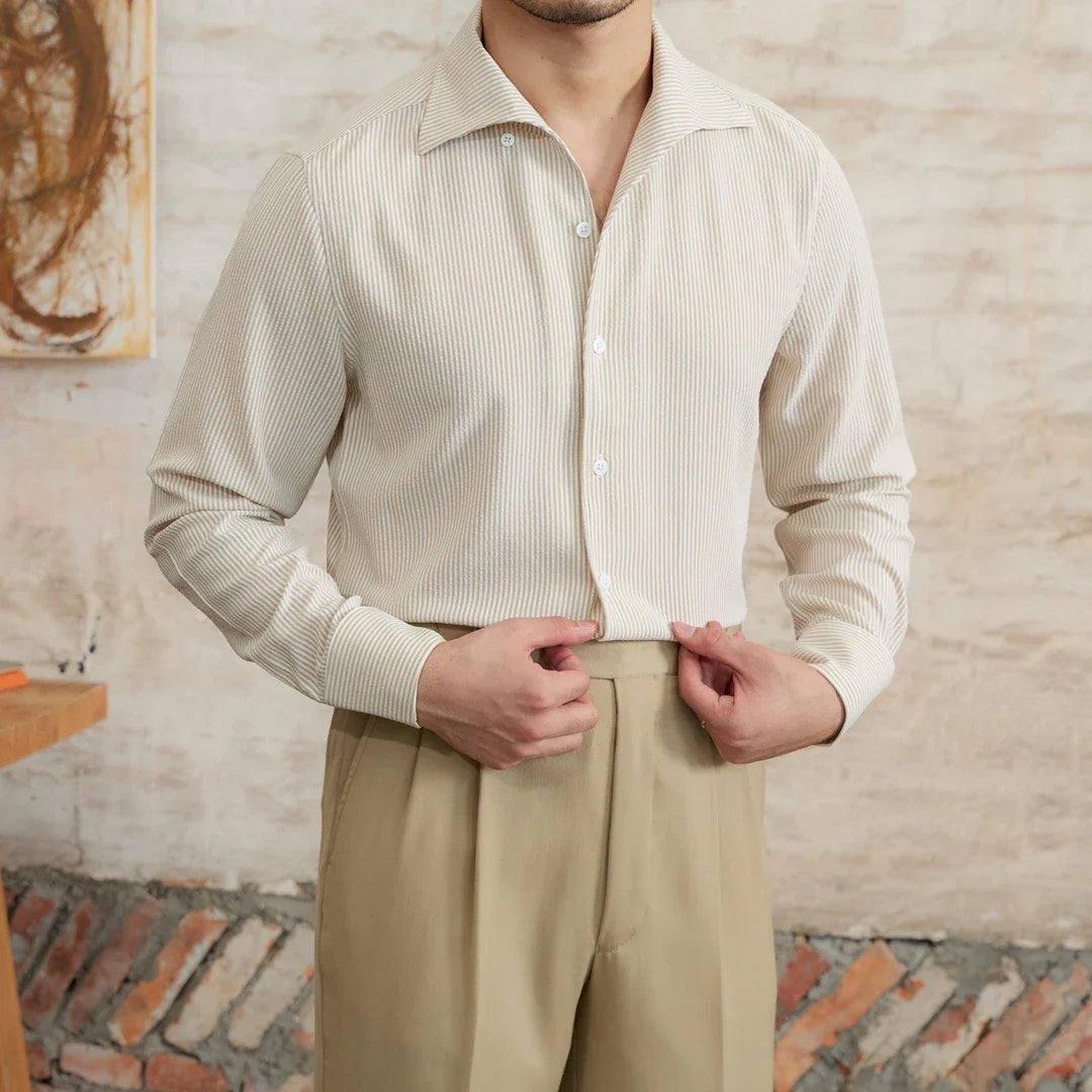 Chemise Rayée beige homme