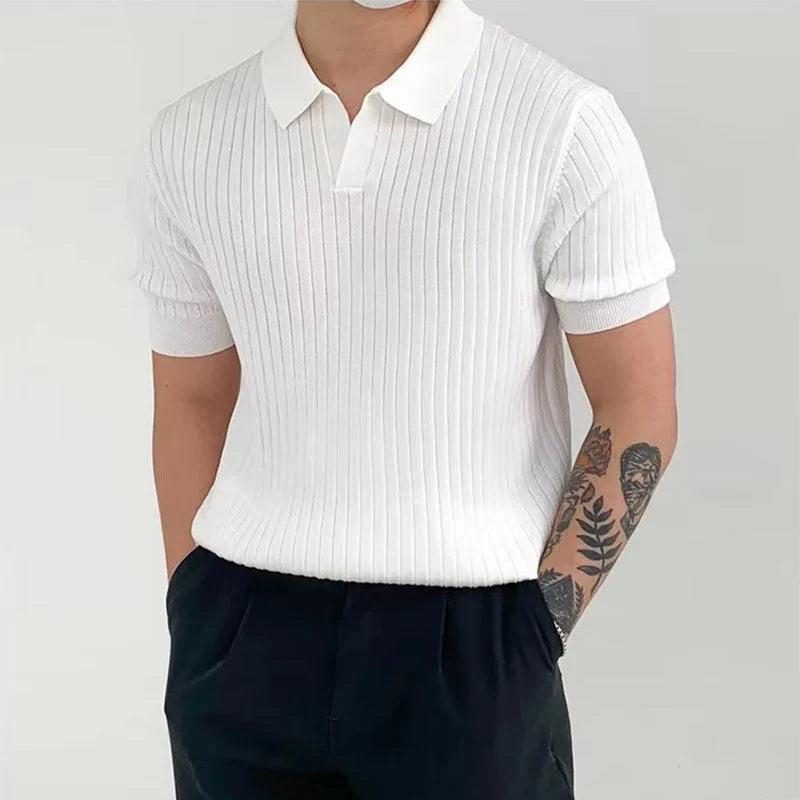 White knit polo shirt