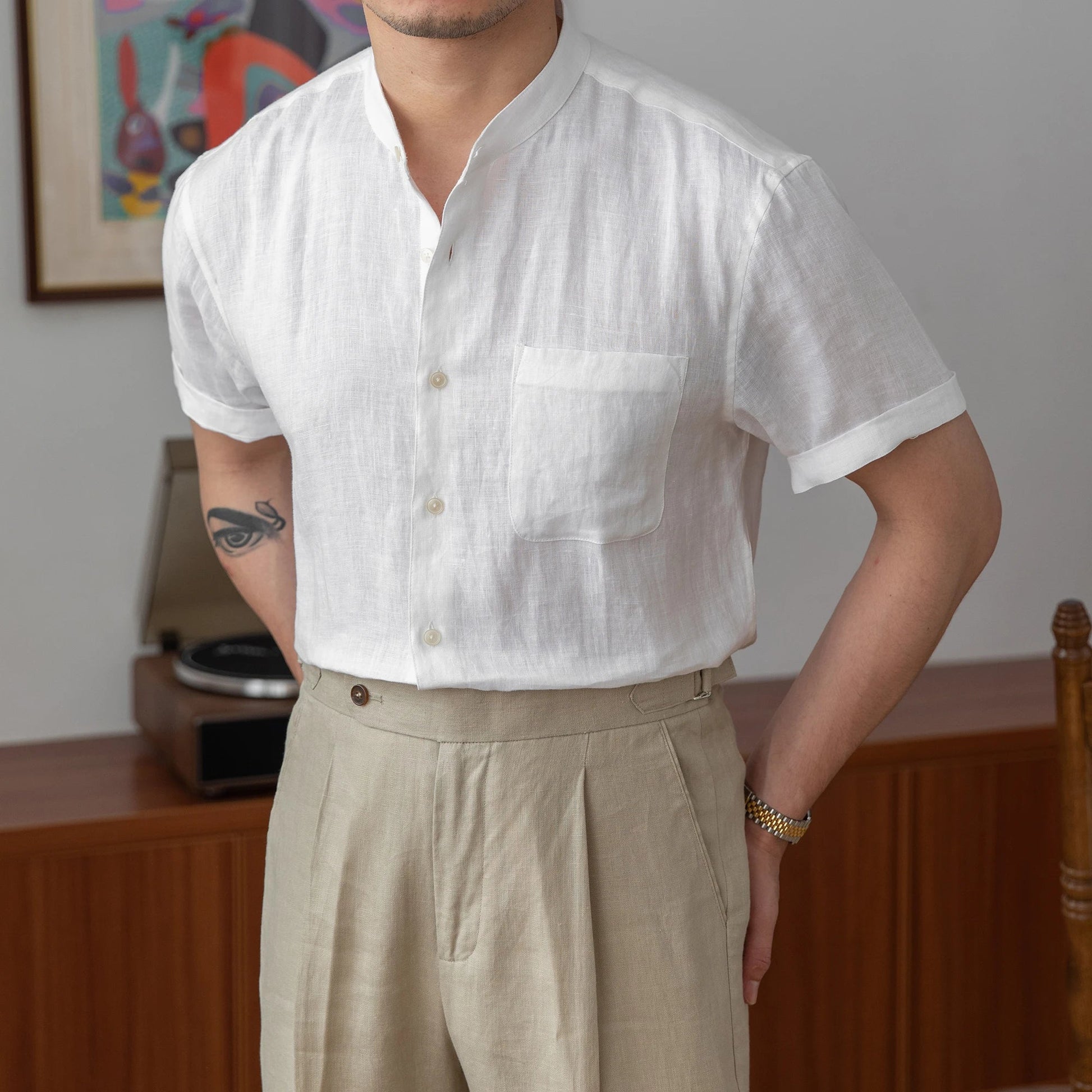 Chemise col mao homme luxe