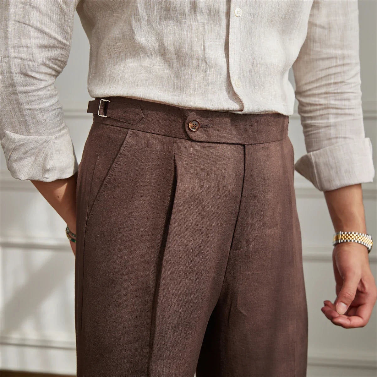 Pantalon pince lin homme