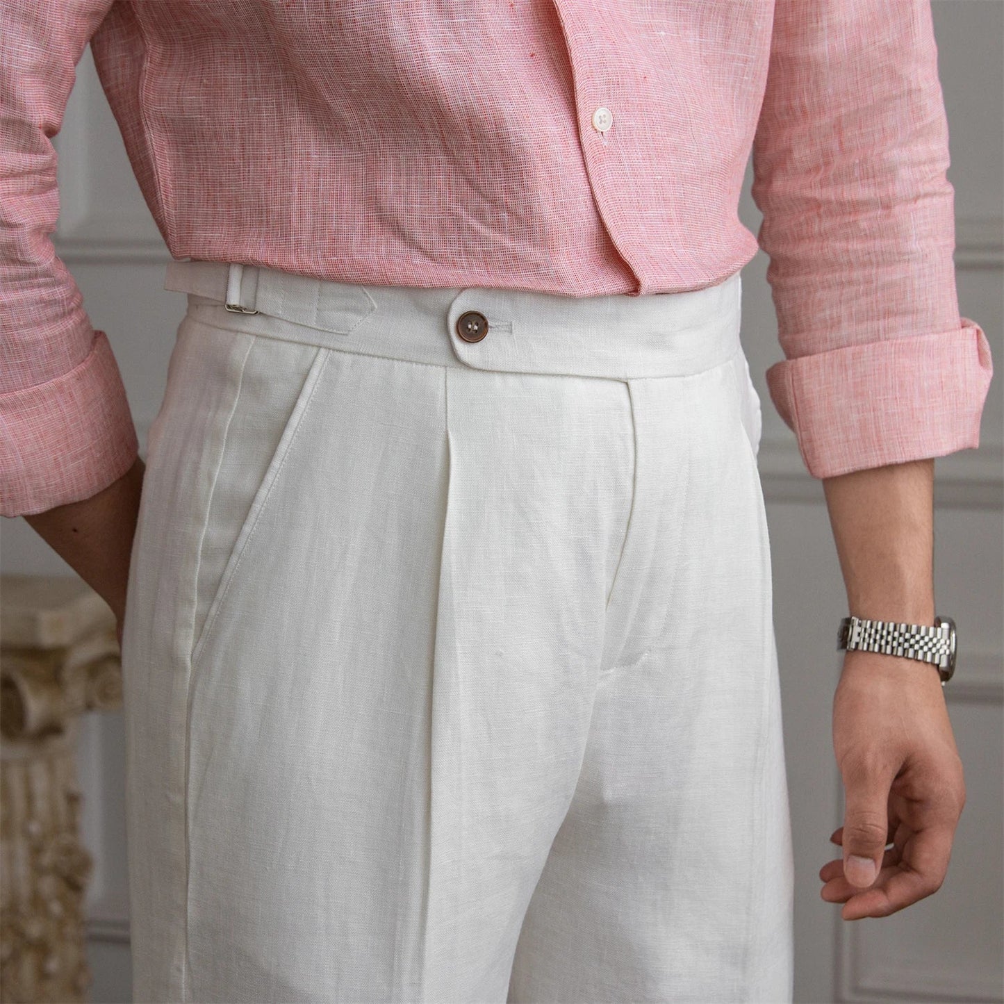 Pantalon pince lin homme