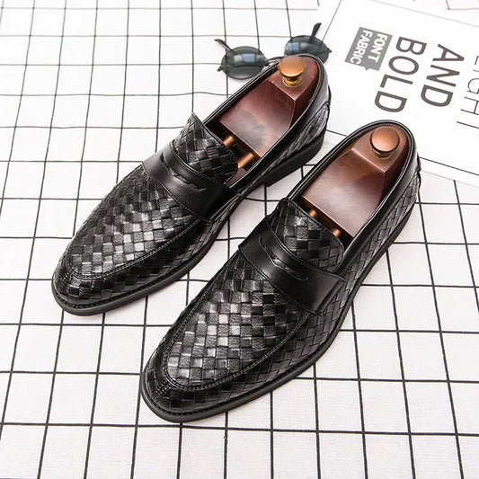 Mocassin cuir tressé homme