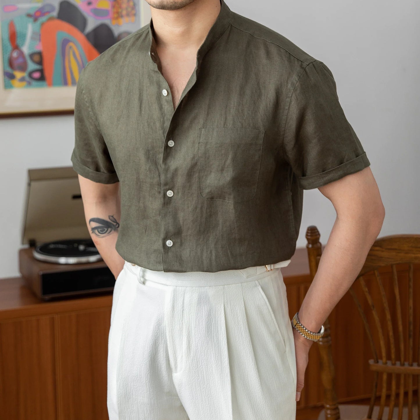 Chemise col mao homme luxe