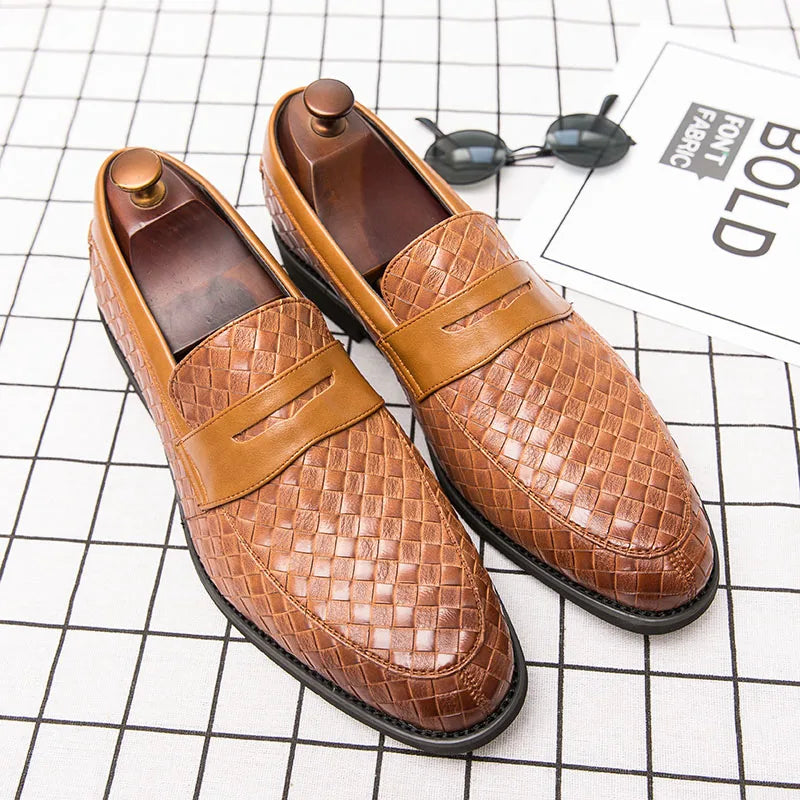 Mocassin cuir tressé homme