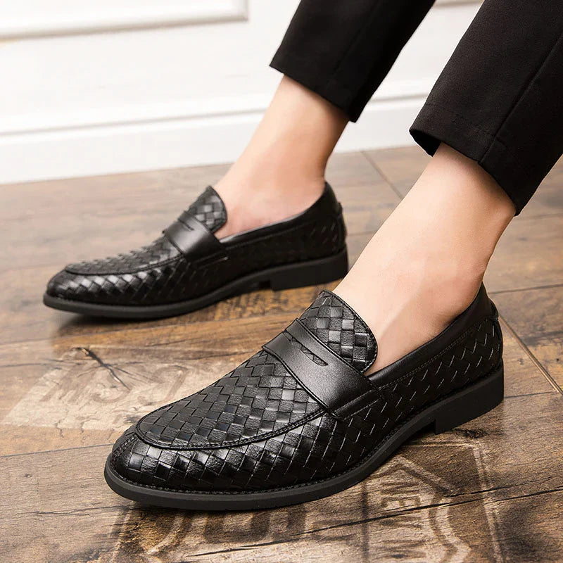 Mocassin cuir tressé homme